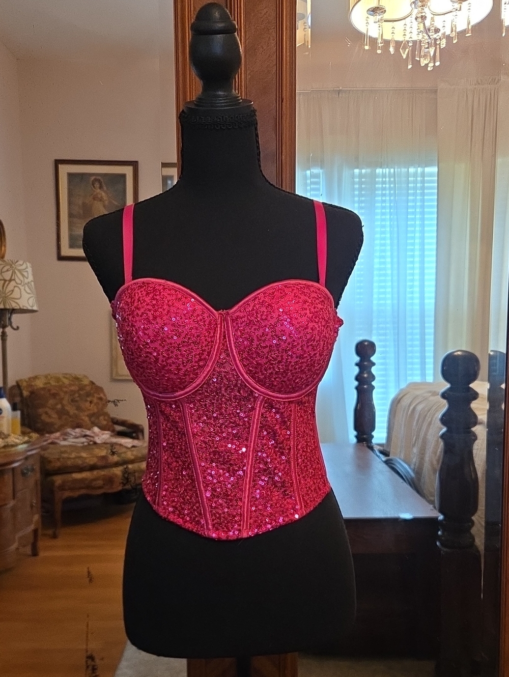 Sequin Bustier Corset Top - Hot Pink